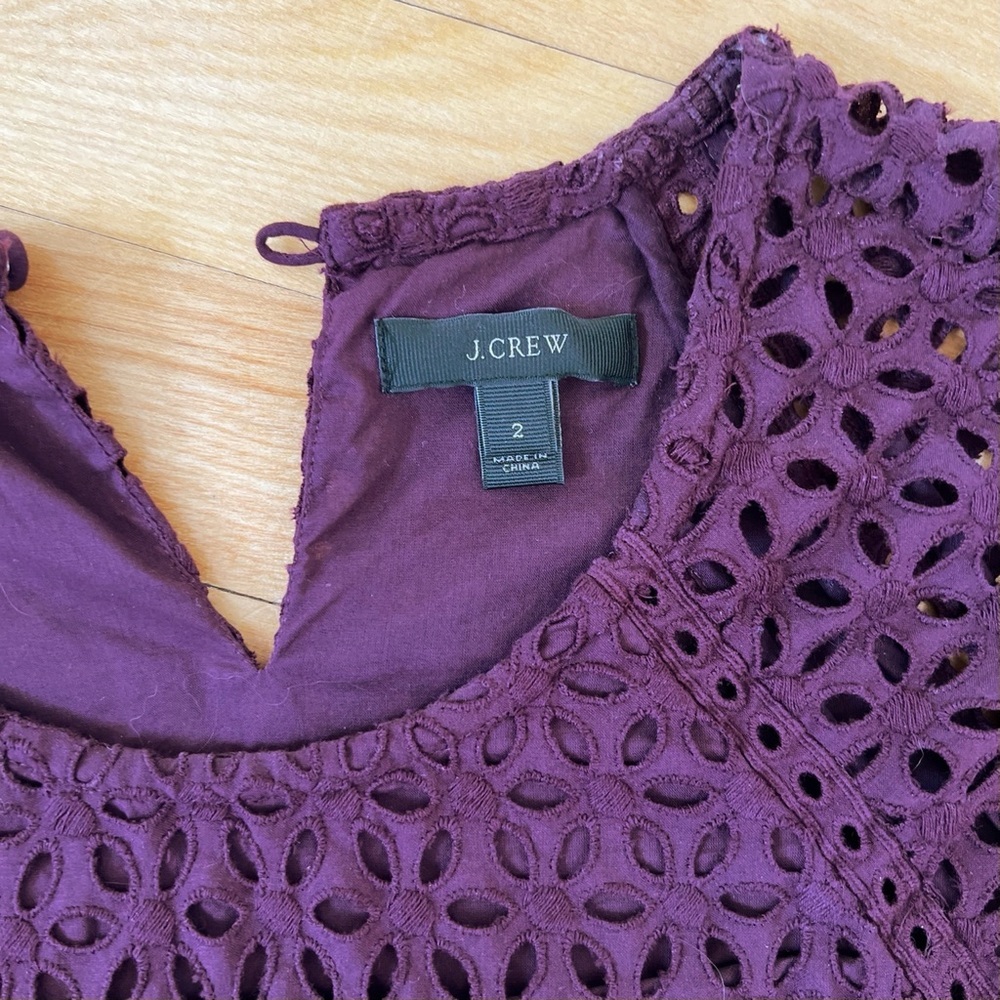 J. Crew Eggplant Eyelet Blouse/Top - Size 2 - Picture 3 of 4